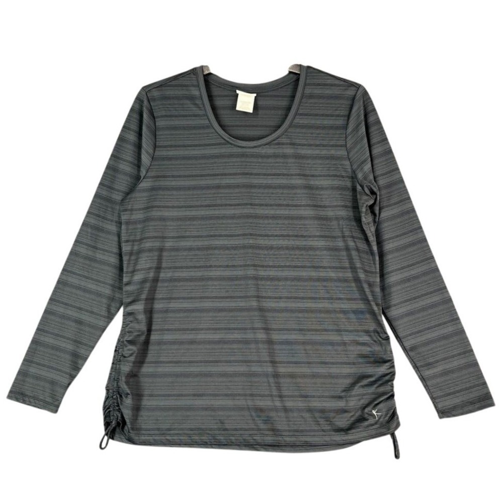 Danskin Shirt Womens XXL Loose Gray Athletic Striped Workout Gym Walking Running